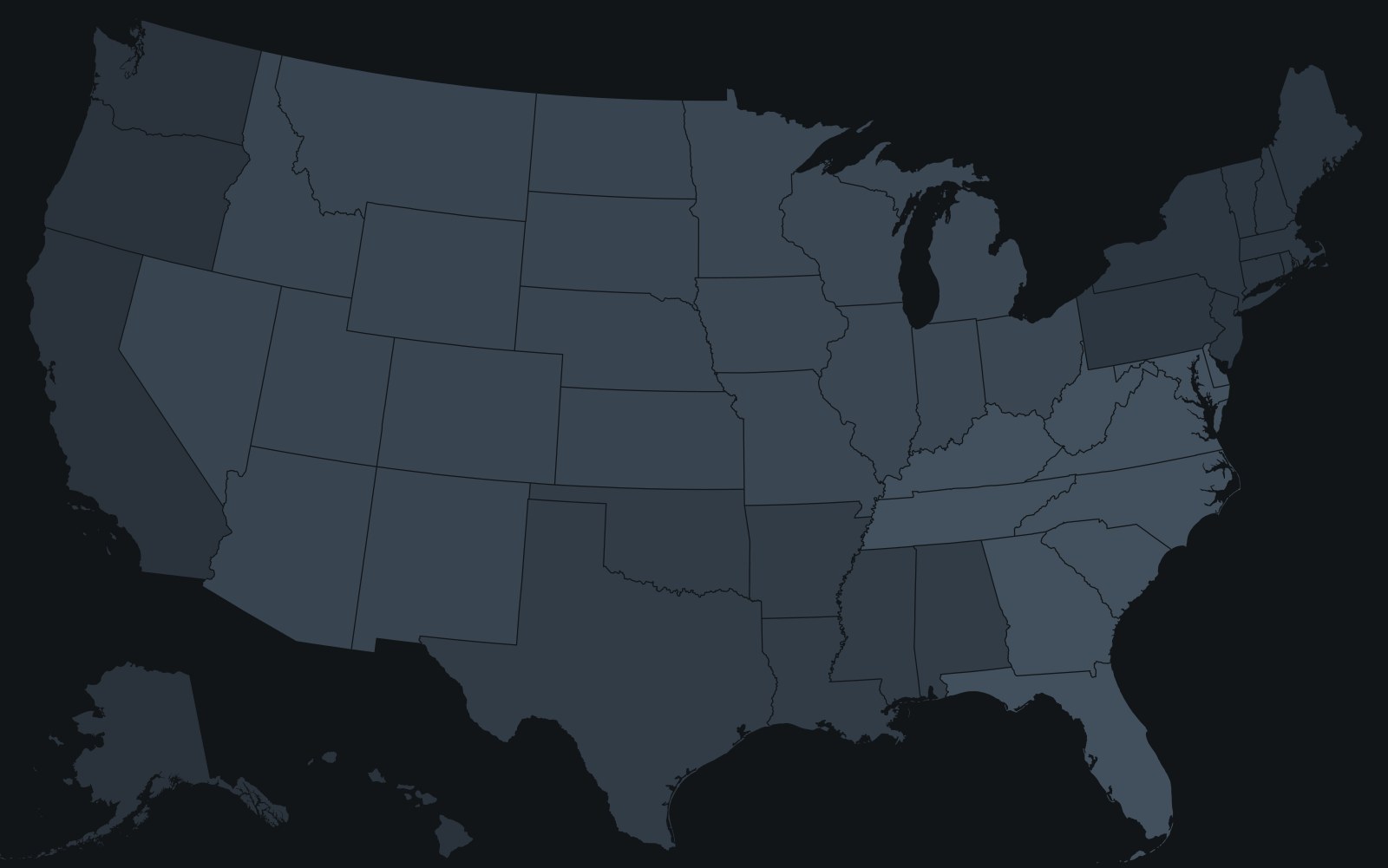 Map of the United States divided into six service regions